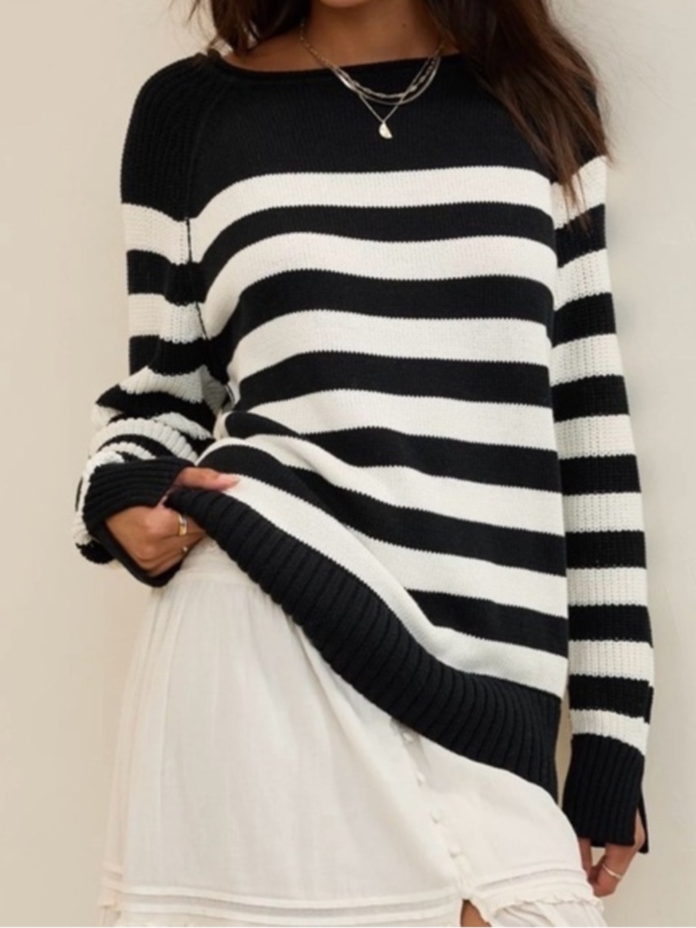 American eagle Classic Black and White Striped Women's Sweater